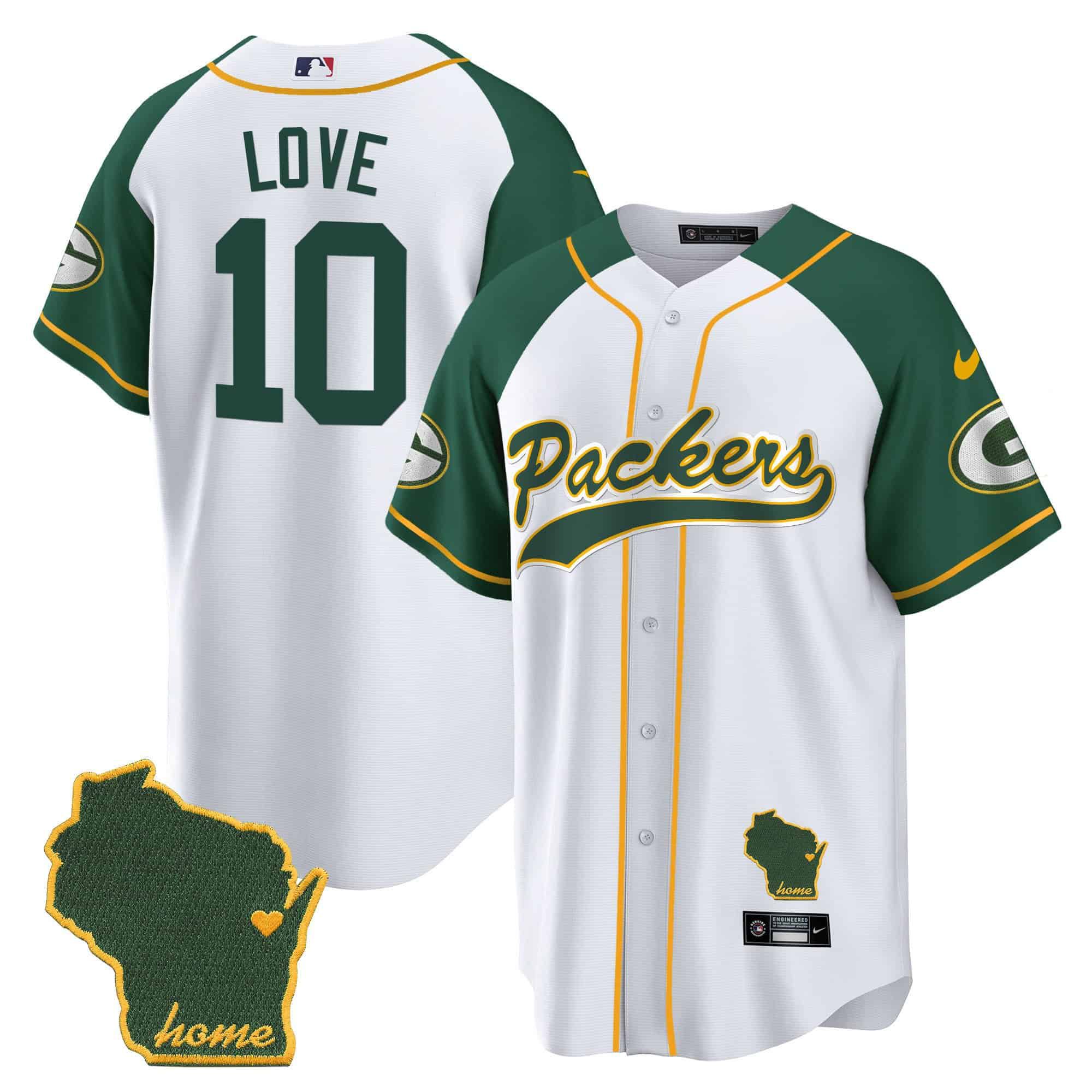 Men Green Bay Packers 10 Love White 2024 Nike Home Patch Baseball NFL Jersey style 1